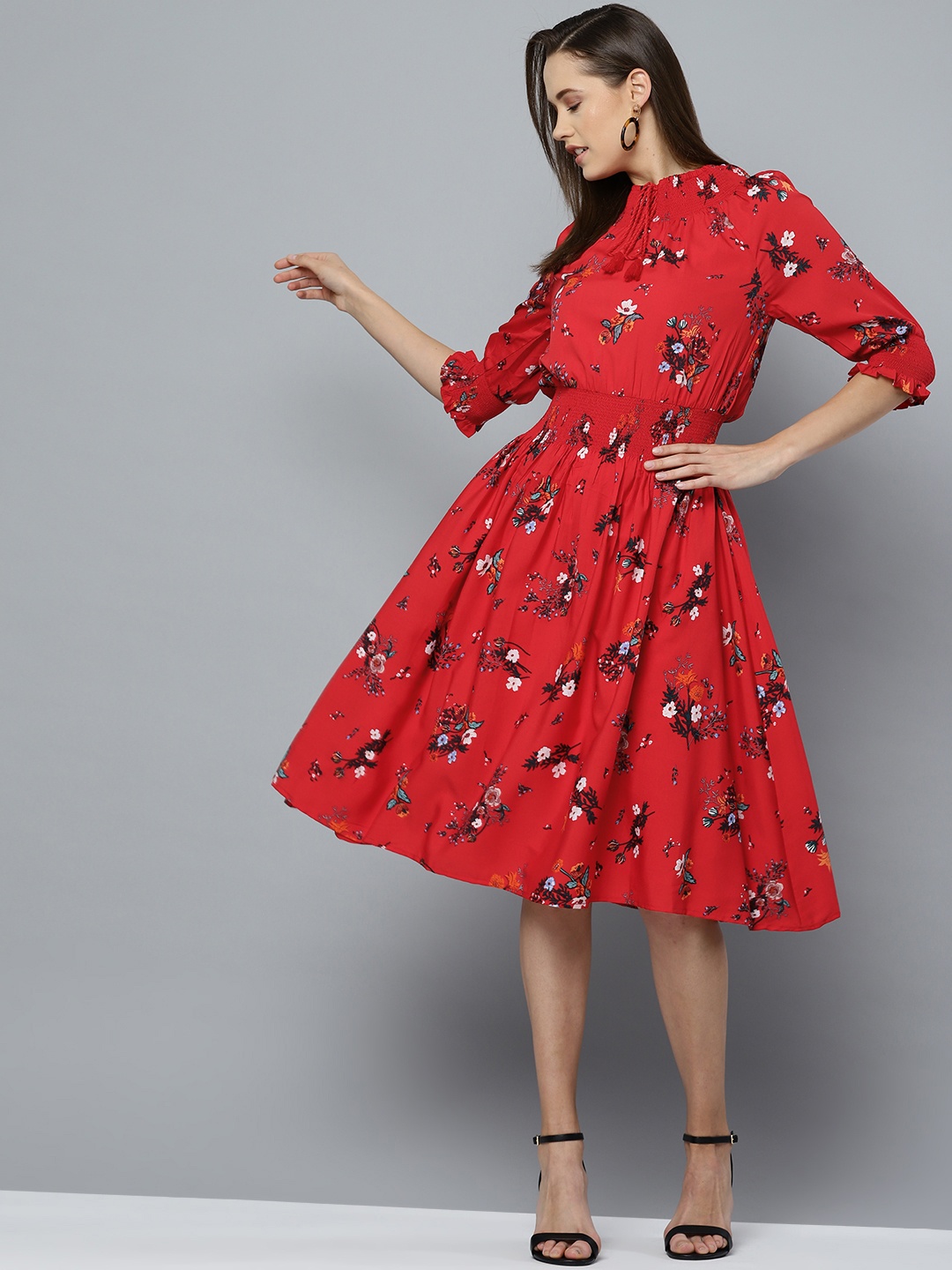 

Marie Claire Women Red & Green Floral Print A-Line Dress