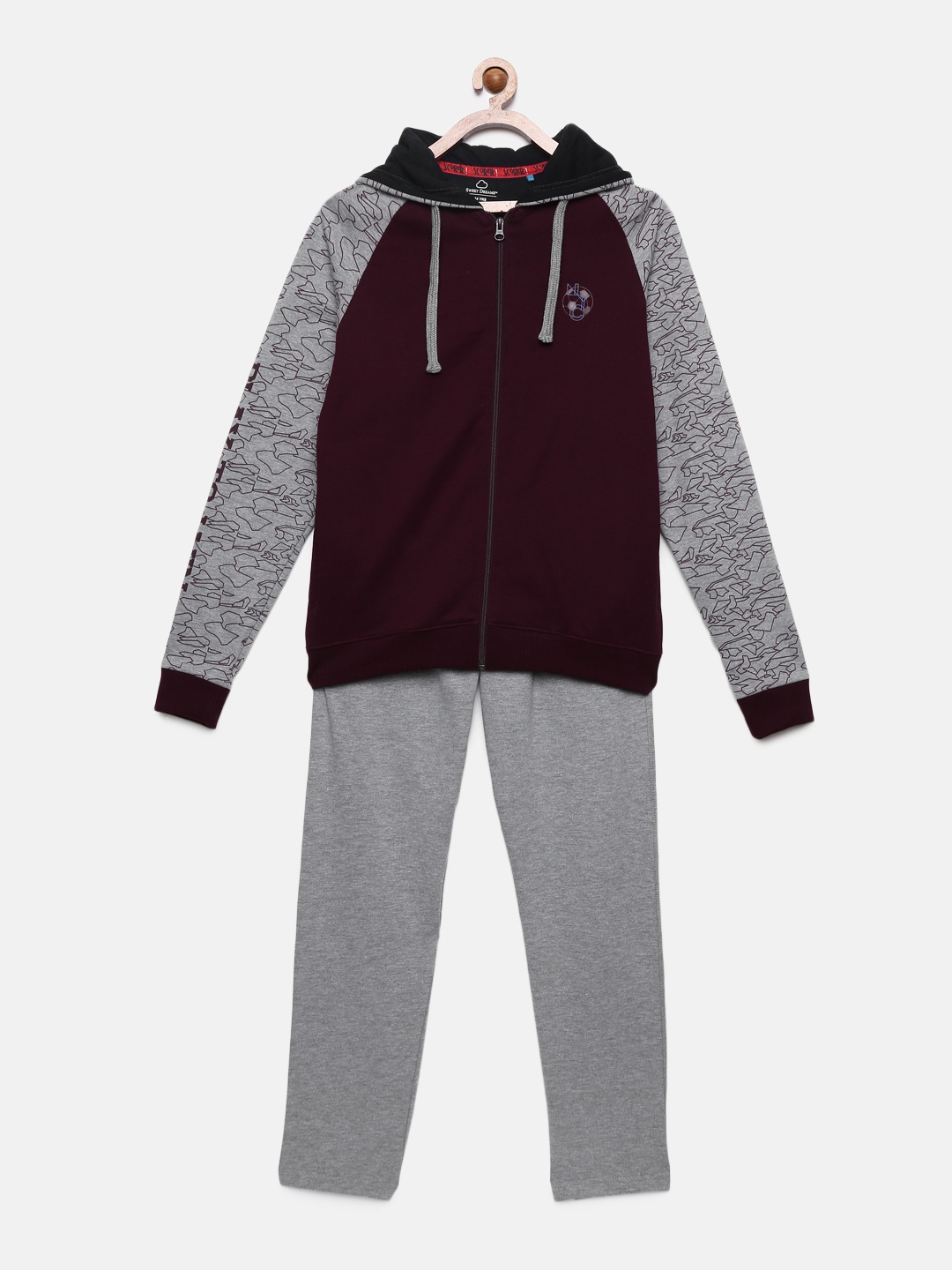 

Sweet Dreams Boys Burgundy & Grey Solid Tracksuit