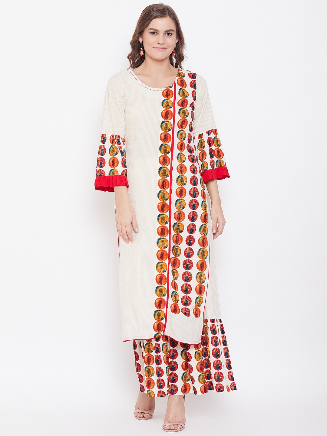 

Kurti's by Menka Women Off-White & Red Printed Kurta with Palazzos