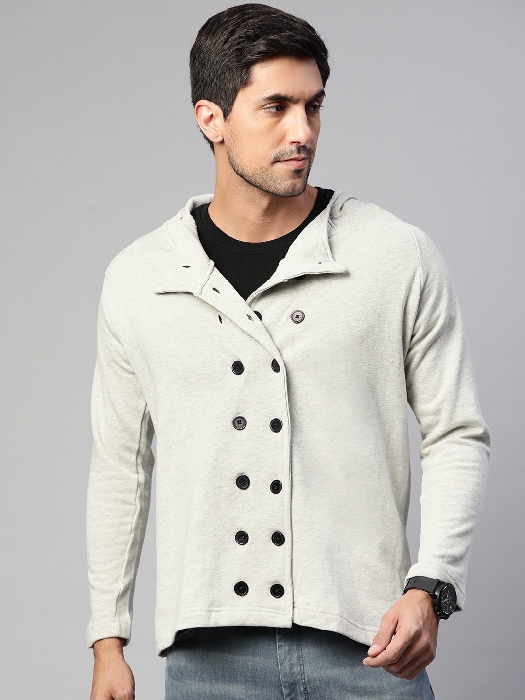 

Campus Sutra Men Grey Melange Solid Tailored Jacket