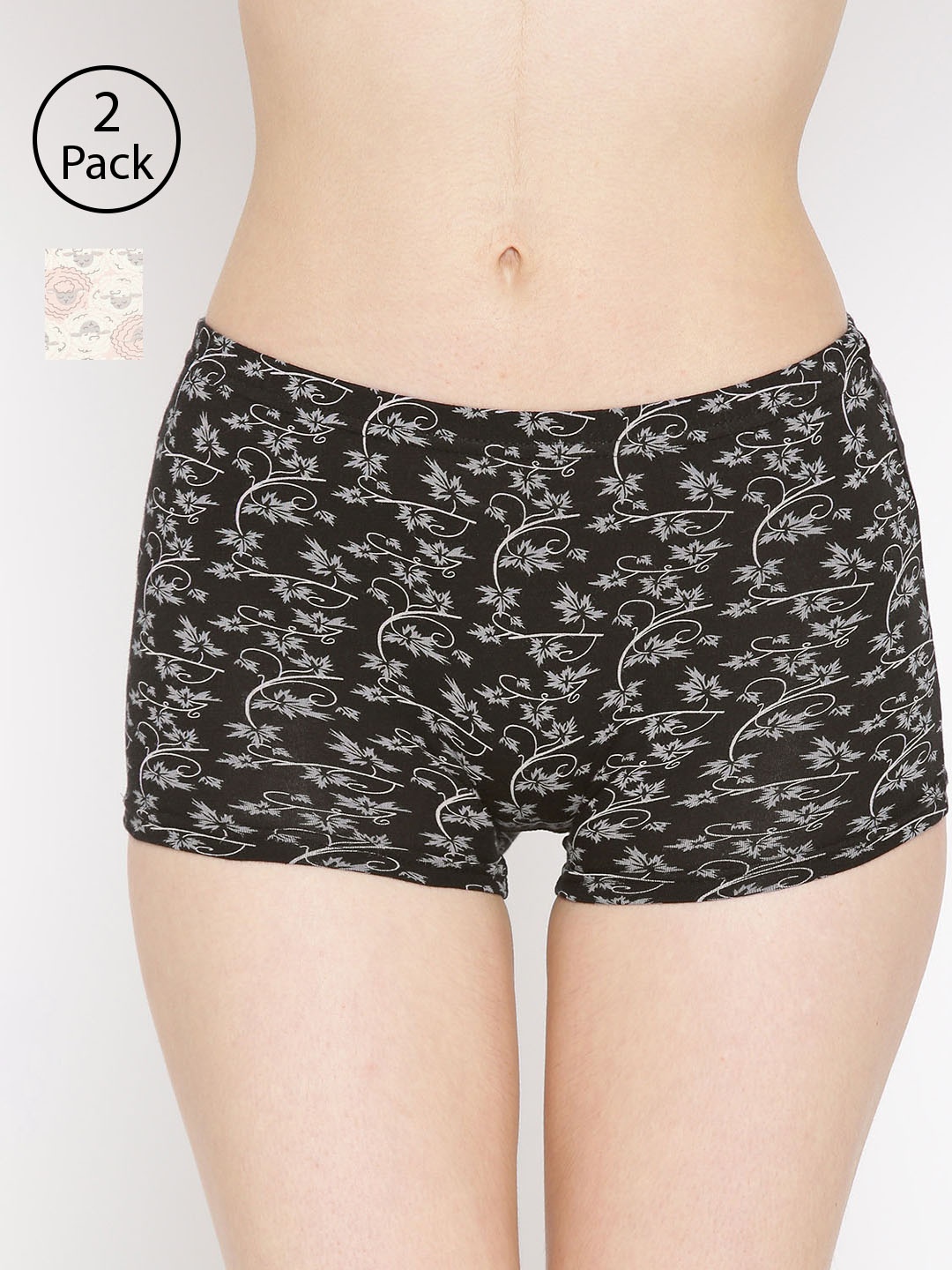 

Lady Lyka Women Pack of 2 Printed Boy Shorts BOY-SHORTS-P10-P18, Black