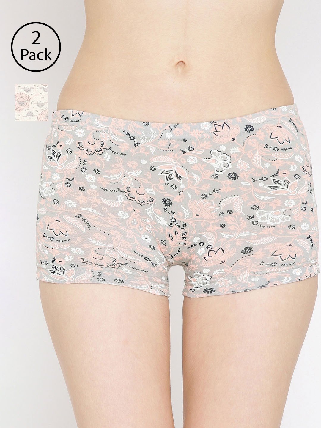 

Lady Lyka Women Pack of 2 Multicoloured Printed Boy Shorts BOY-SHORTS-P10-P11, Grey