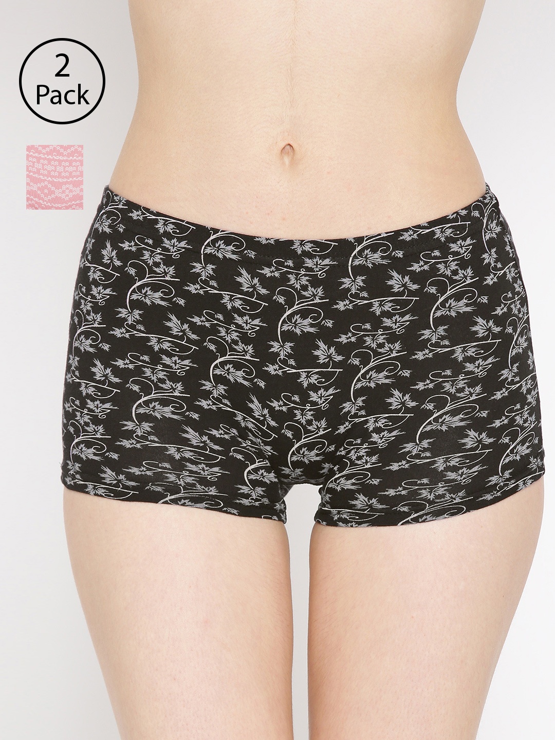 

Lady Lyka Women Pack of 2 Printed Boy Shorts BOY-SHORTS-P18-P01, Black