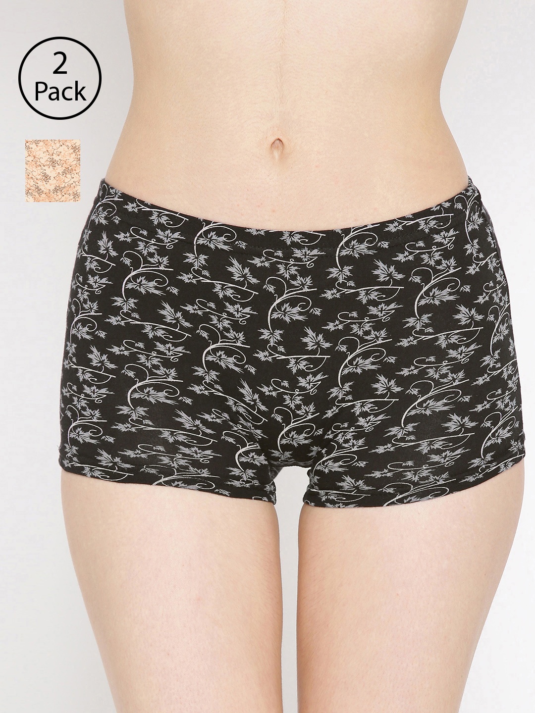 

Lady Lyka Women Pack of 2 Printed Boy Shorts BOY-SHORTS-P18-P07, Black