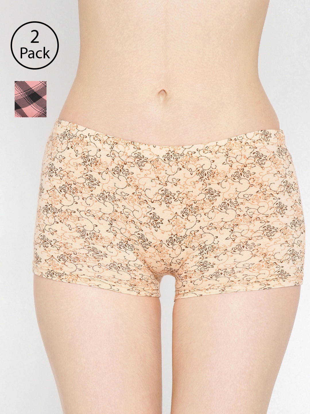 

Lady Lyka Women Pack Of 2 Printed Boyshorts P07-P14, Beige