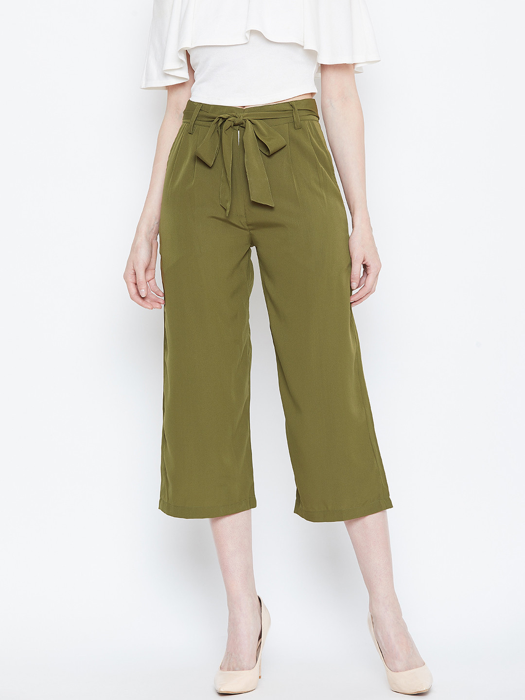 

Alsace Lorraine Paris Women Olive Green Regular Fit Solid Culottes