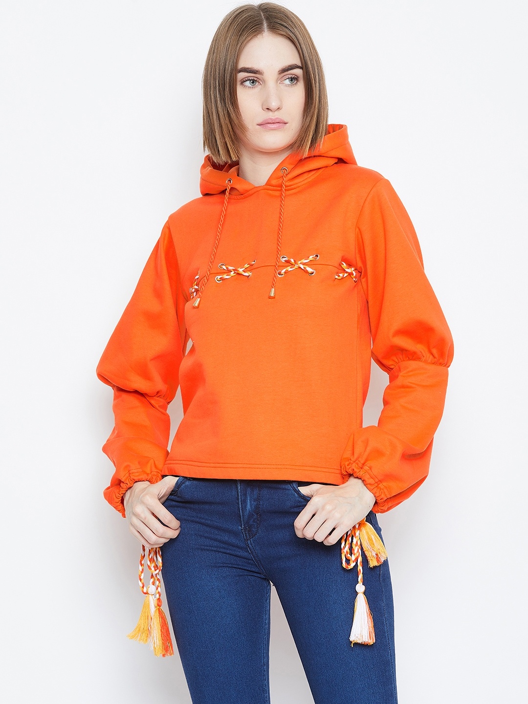 

Alsace Lorraine Paris Women Orange Solid Hooded Sweatshirt