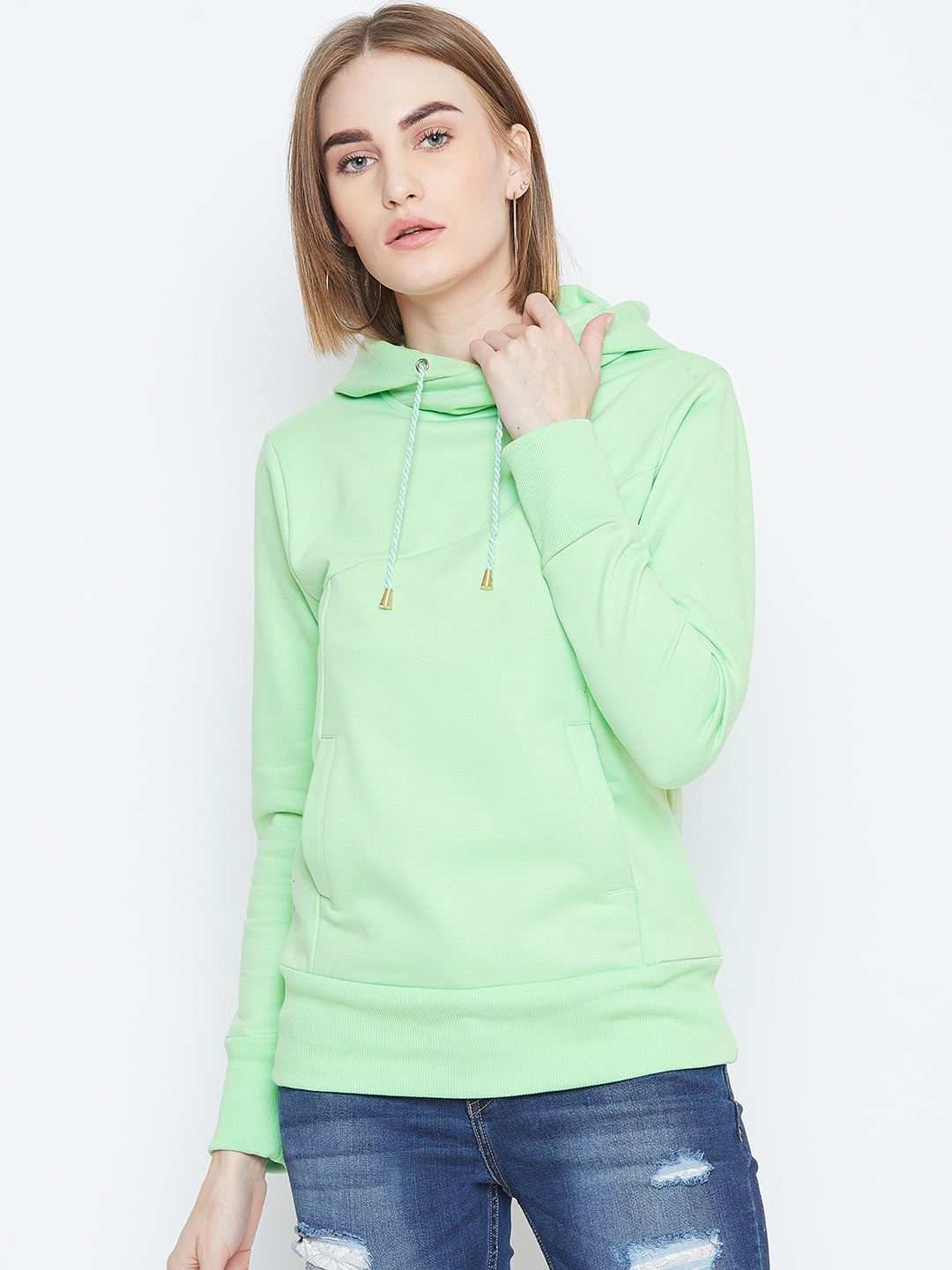 

Alsace Lorraine Paris Women Green Solid Hooded Sweatshirt