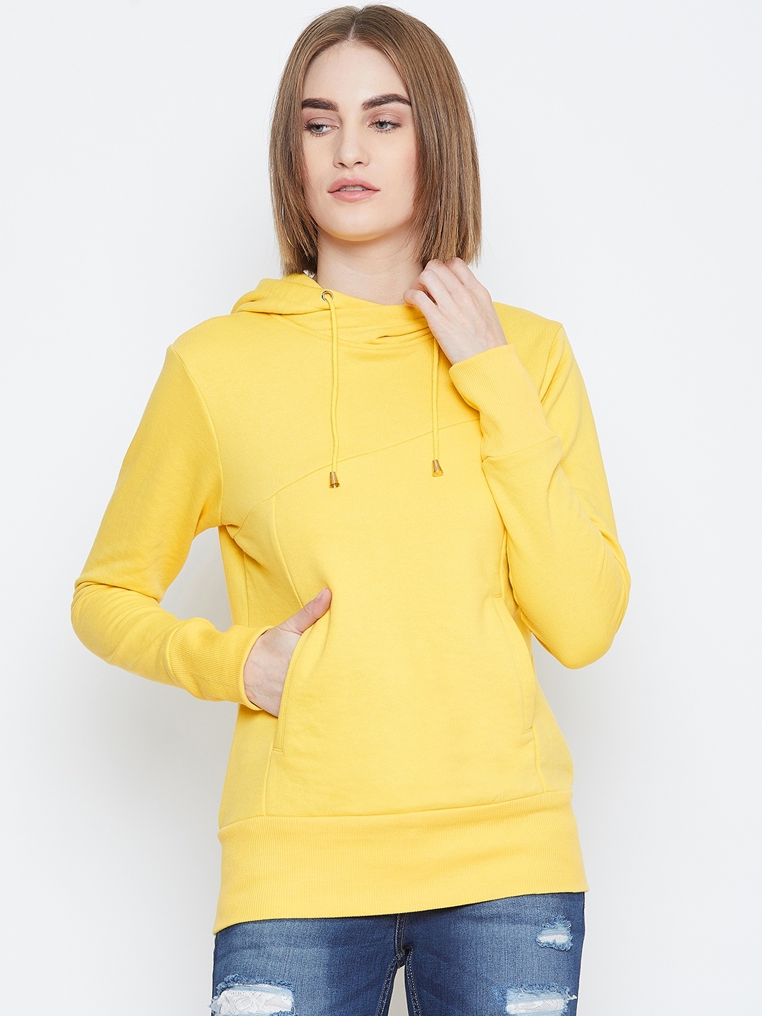 

Alsace Lorraine Paris Women Yellow Solid Hooded Sweatshirt