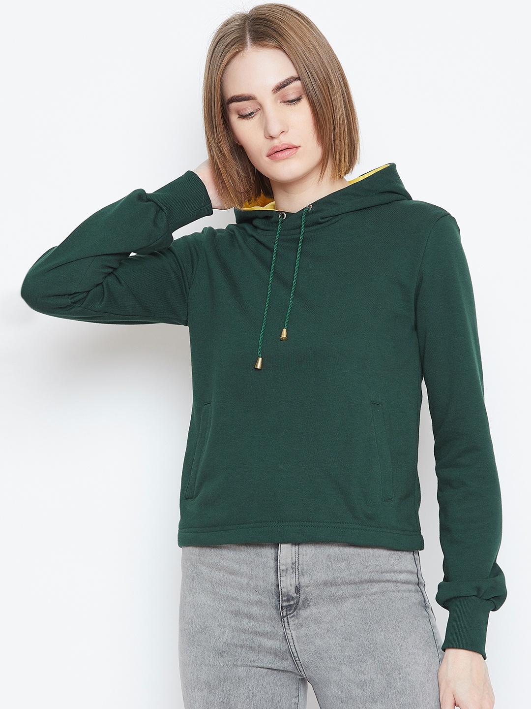 

Alsace Lorraine Paris Women Green Solid Hooded Sweatshirt