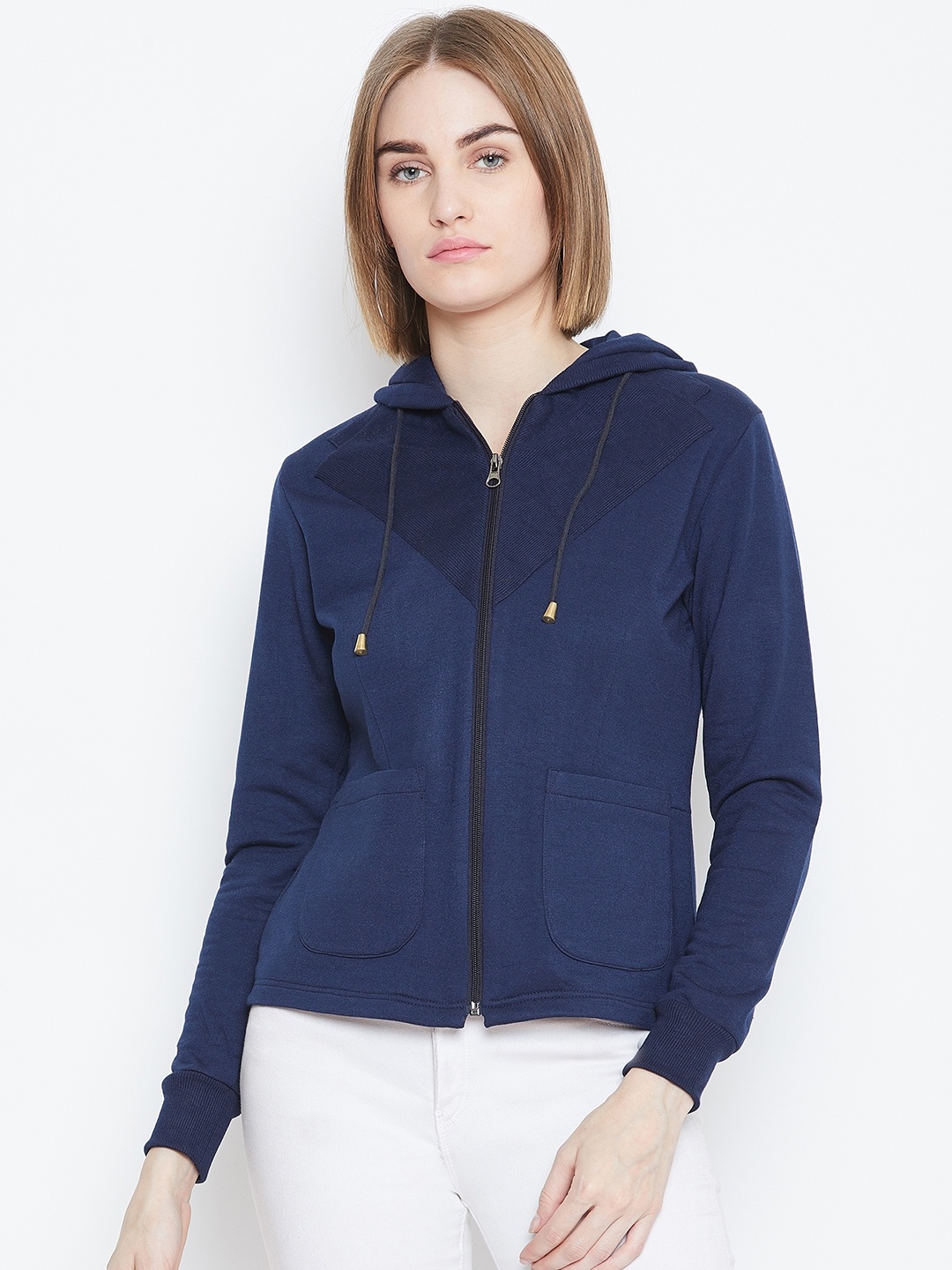 

Alsace Lorraine Paris Women Navy Blue Solid Hooded Sweatshirt