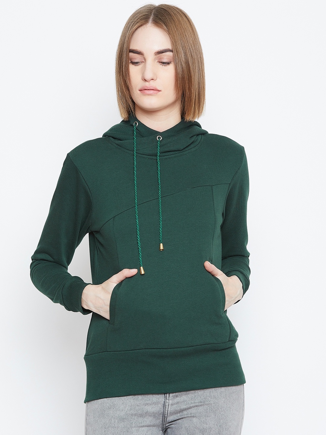 

Alsace Lorraine Paris Women Green Solid Hooded Sweatshirt