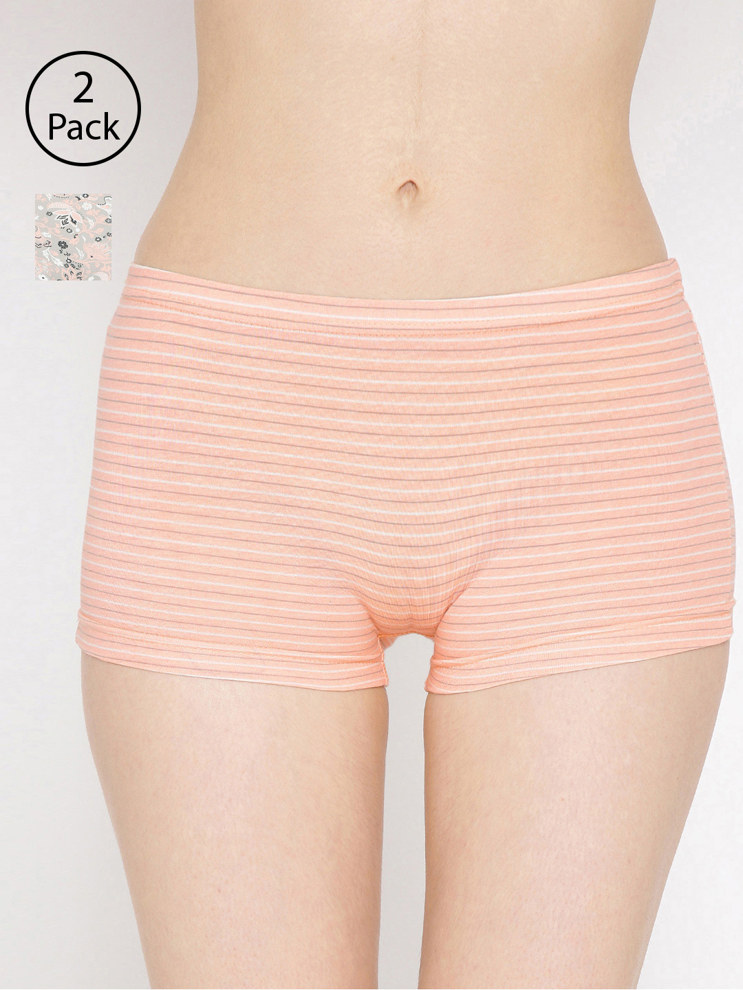 

Lady Lyka Women Pack Of 2 Printed Boyshorts P05-P11, Peach
