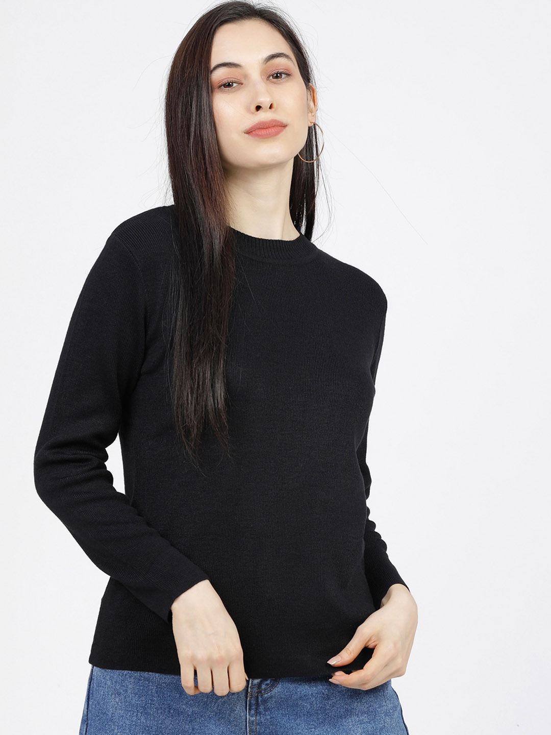 

Tokyo Talkies Women Black Solid Sweater