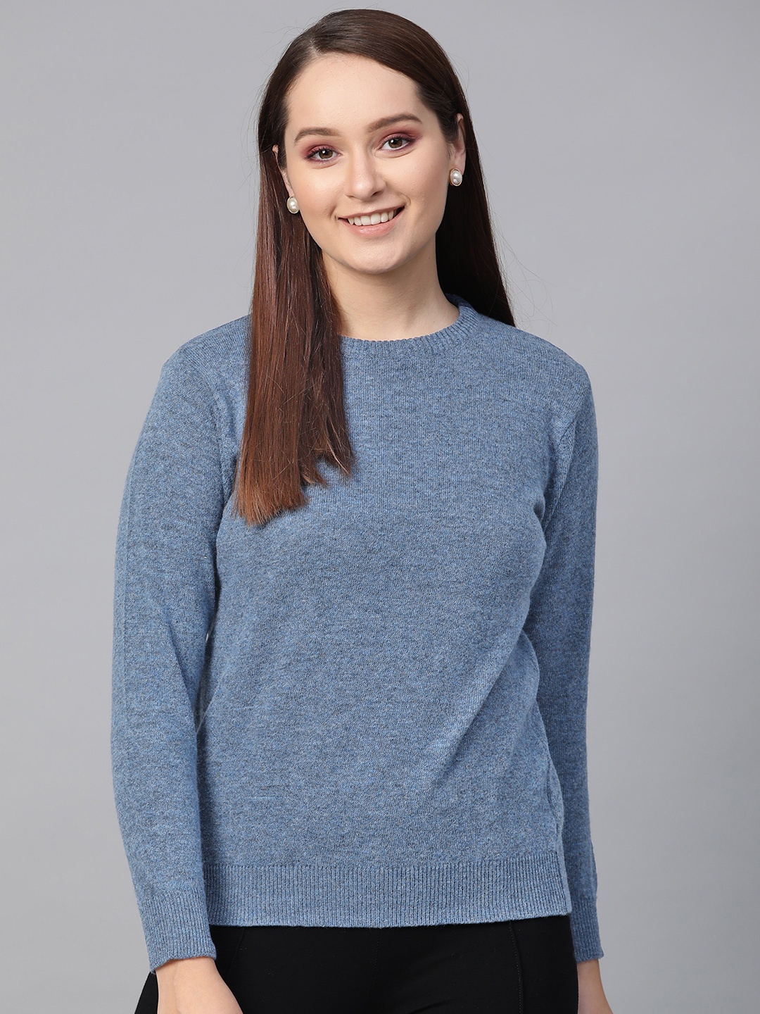 

HERE&NOW Women Blue Solid Pullover Sweater