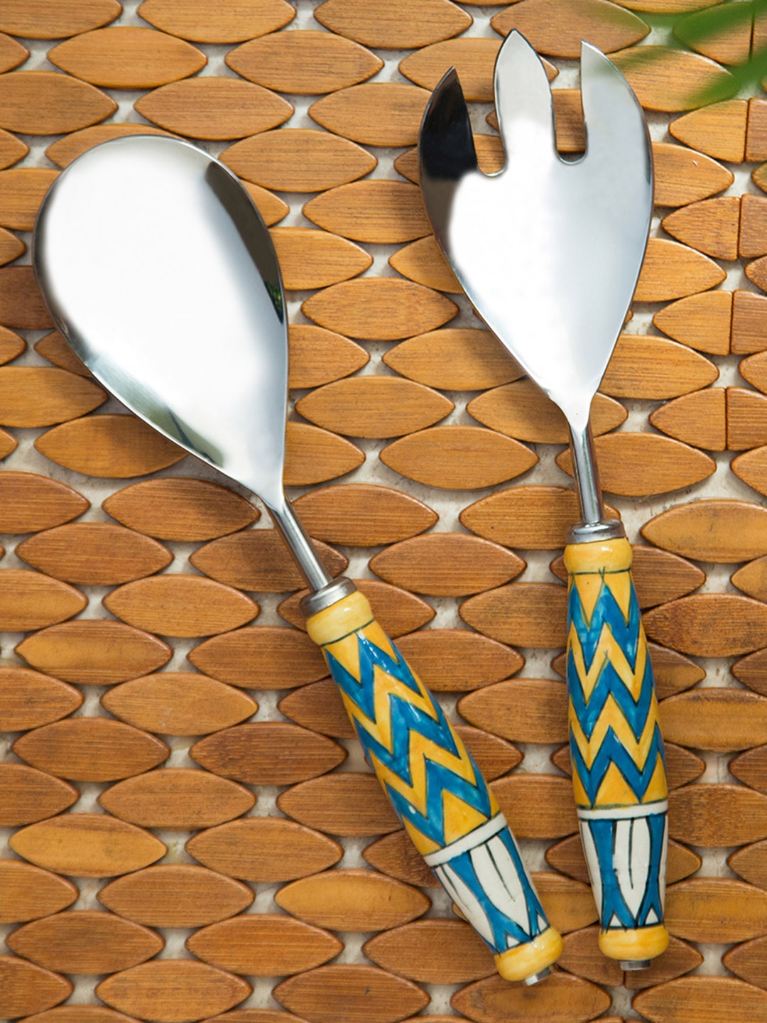 

ExclusiveLane Set of 2 Silver-Toned Mughal Paich Daar Hand-Painted Spoon Fork Set