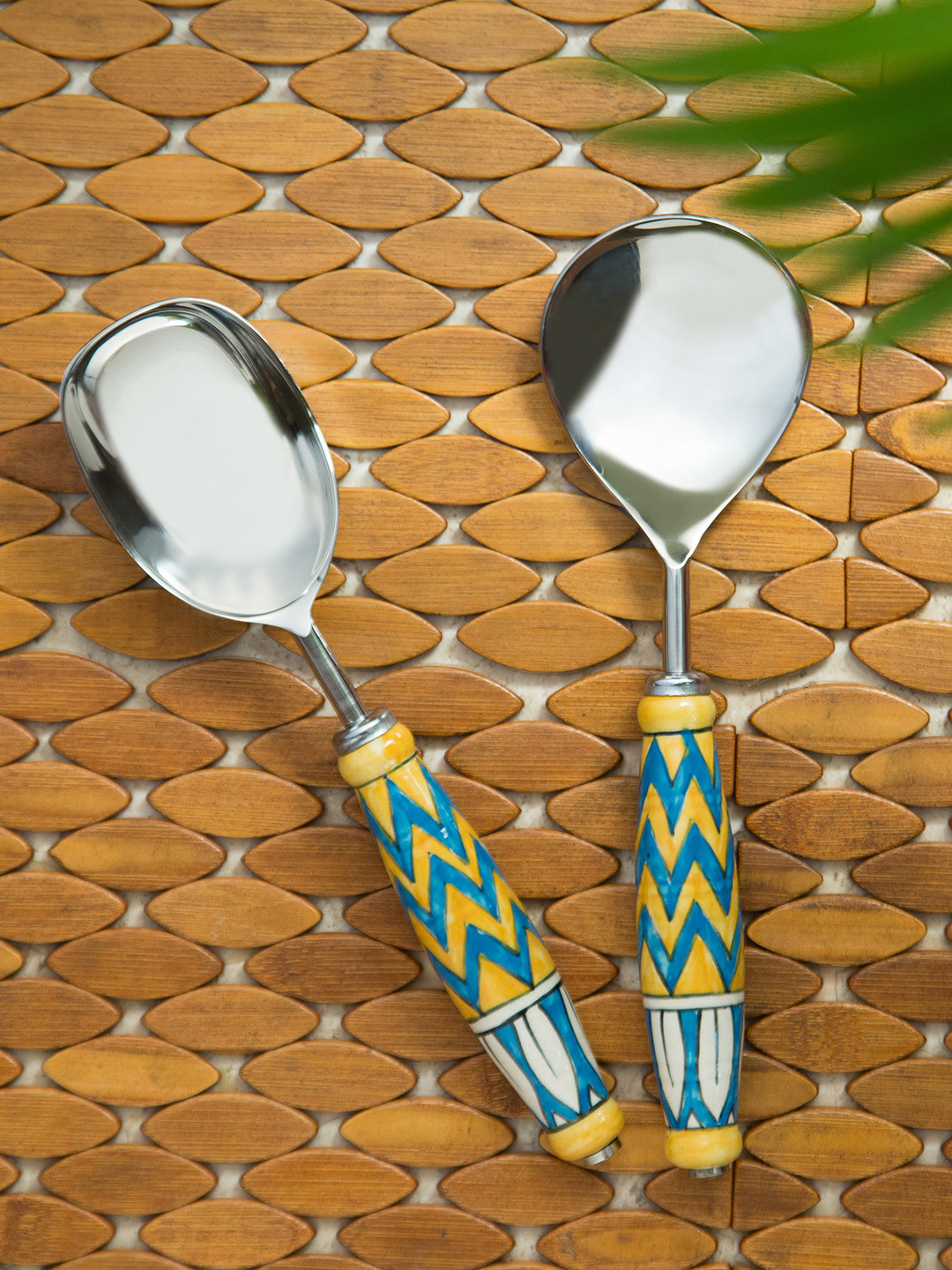 

ExclusiveLane 2 Pieces Silver-Toned Hand-Painted Stainless Steel Serving Spoons