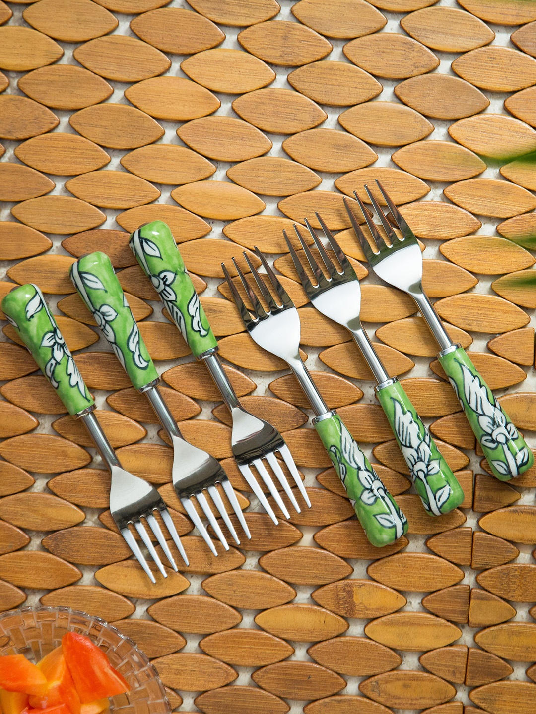 

ExclusiveLane Set of 6 Silver-Toned Multicoloured Hand- Painted Stainless Steel Fork Set