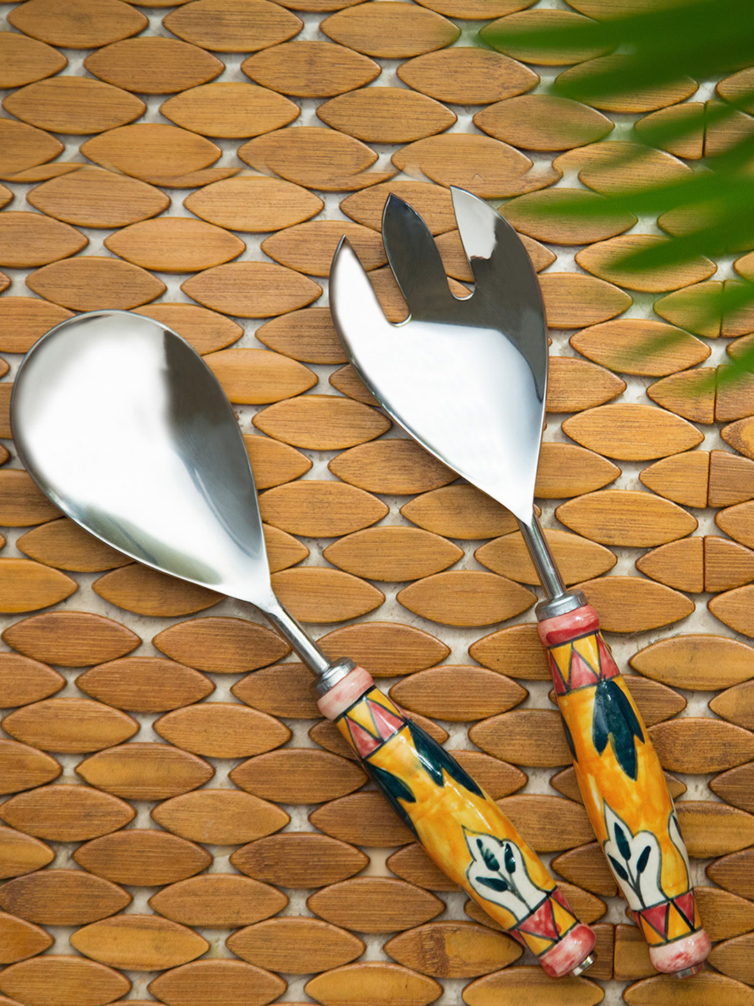 

ExclusiveLane Set of 2 Silver-Toned Hand- Painted Stainless Steel Spoon Fork Set