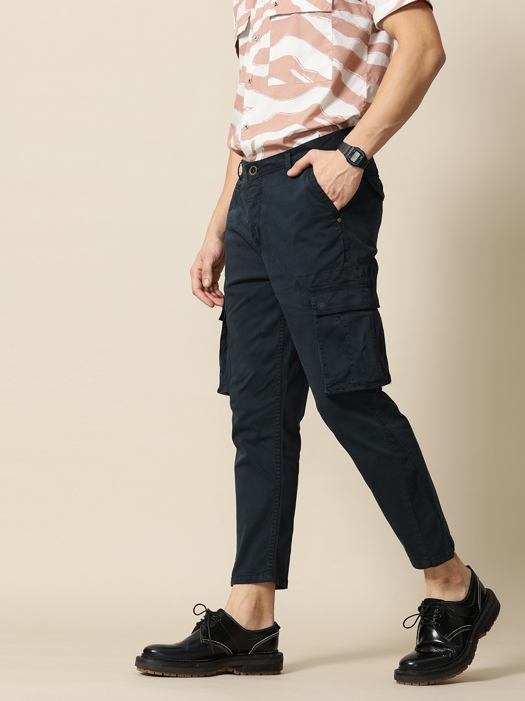 

Mr Bowerbird Men Navy Blue M51 Utility Relaxed Fit Solid Cargos