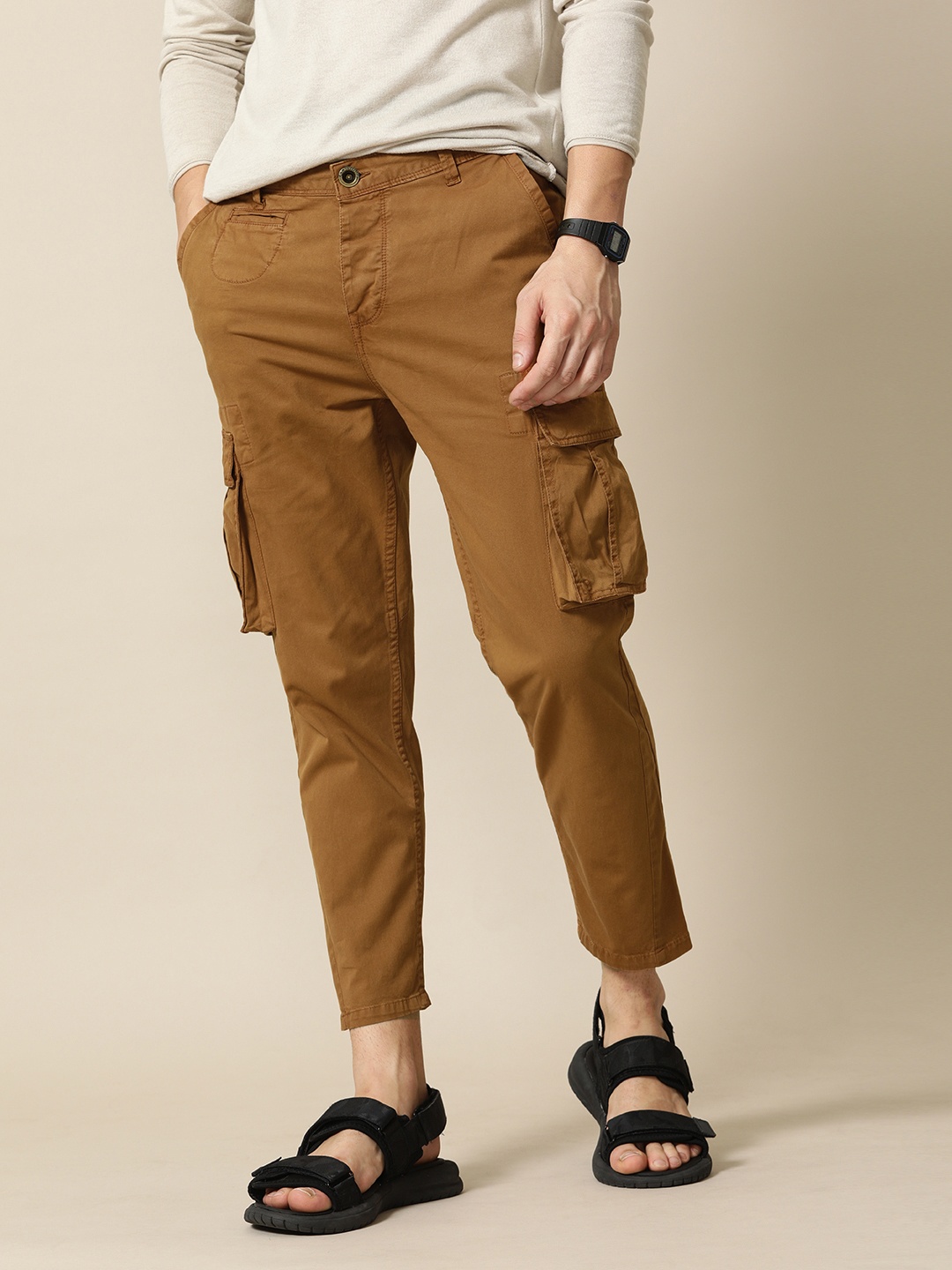 

Mr Bowerbird Men Brown M51 Utility Relaxed Fit Solid Cargos