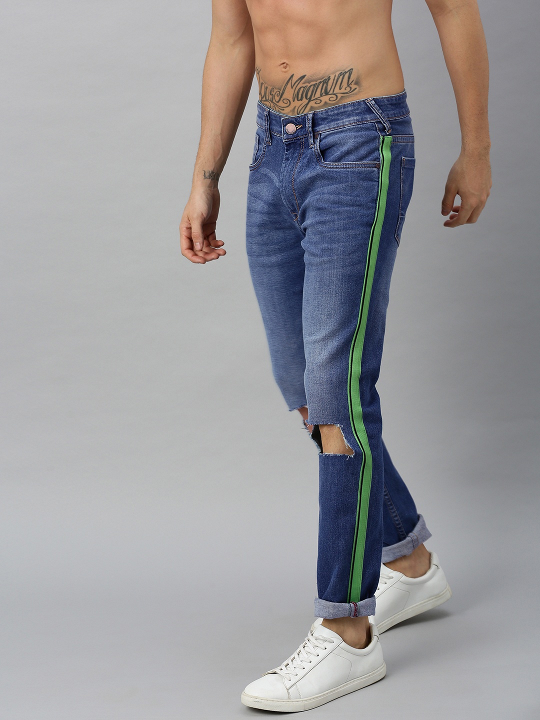 

HERE&NOW Men Blue Slim Fit Mid-Rise Slash Knee Stretchable Jeans