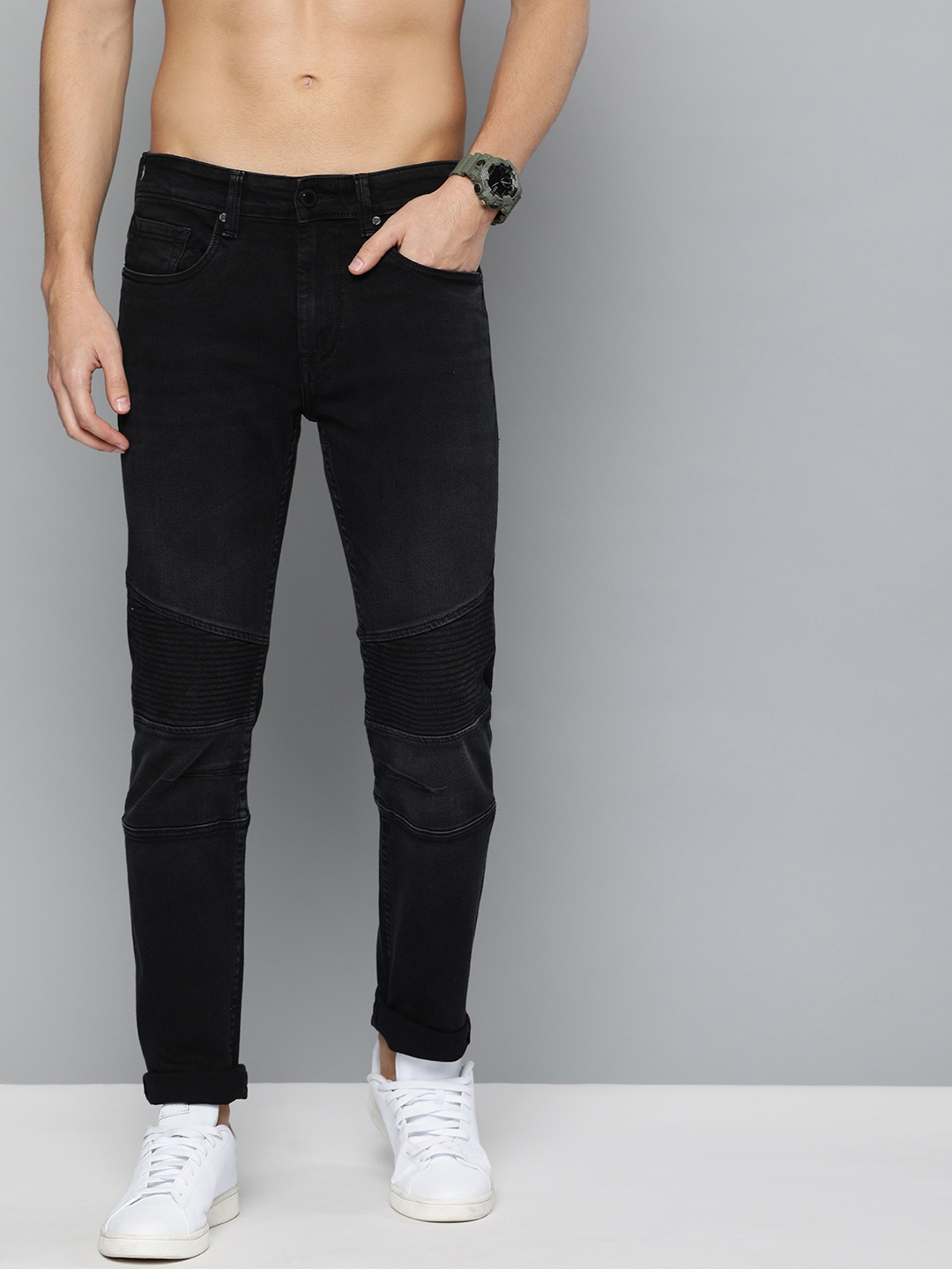 

HERE&NOW Men Black Slim Fit Mid-Rise Clean Look Stretchable Jeans