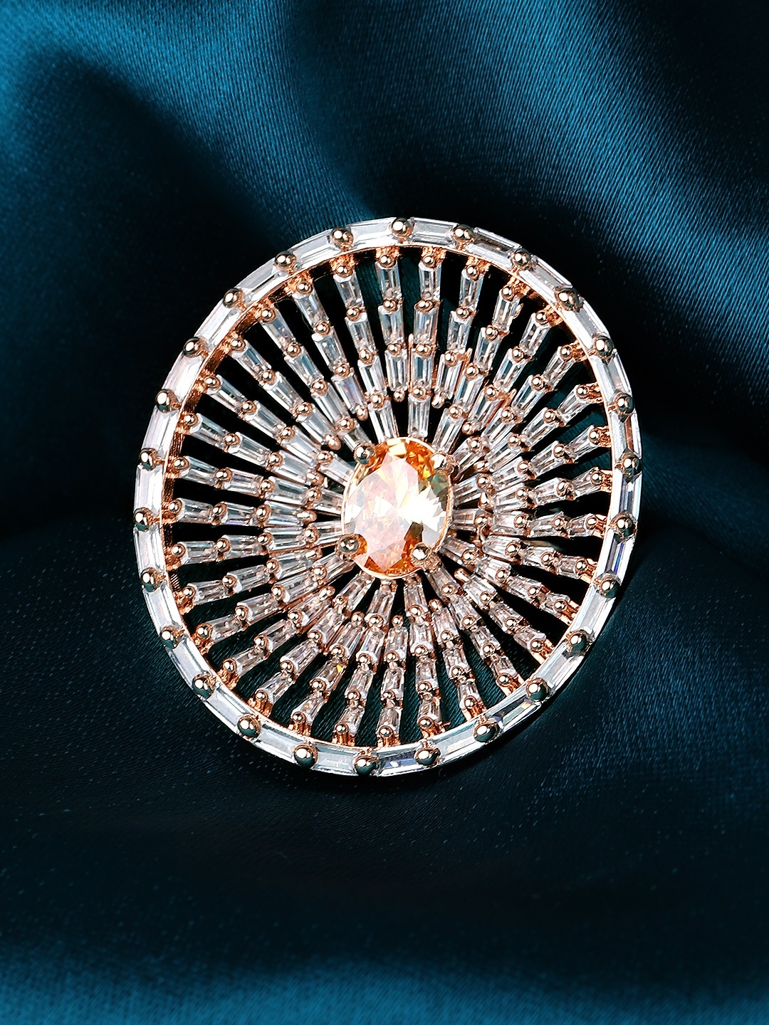 

Rubans Women Rose Gold-Toned CZ Studded Statement Ring