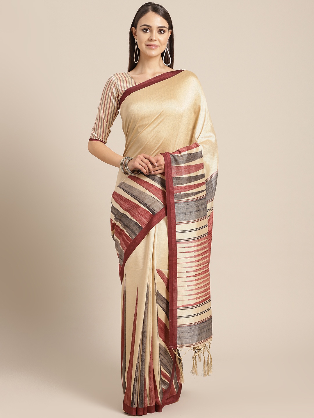 

Saree mall Beige & Maroon Woven Design Saree