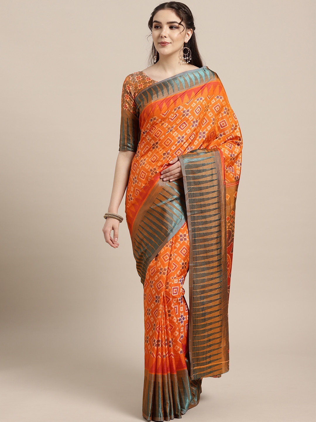 

Saree mall Orange & Purple Printed Saree