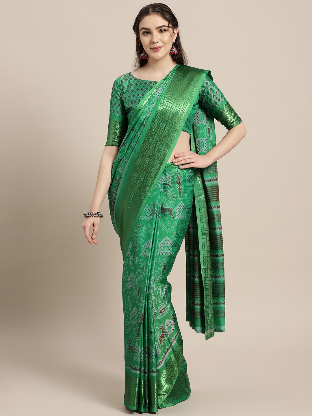 

Saree mall Green & Maroon Printed Saree