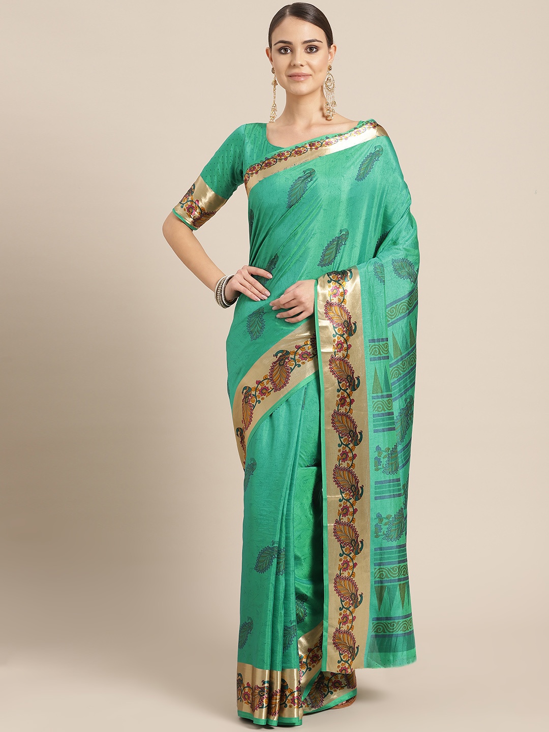 

Saree mall Green & Blue Printed Saree