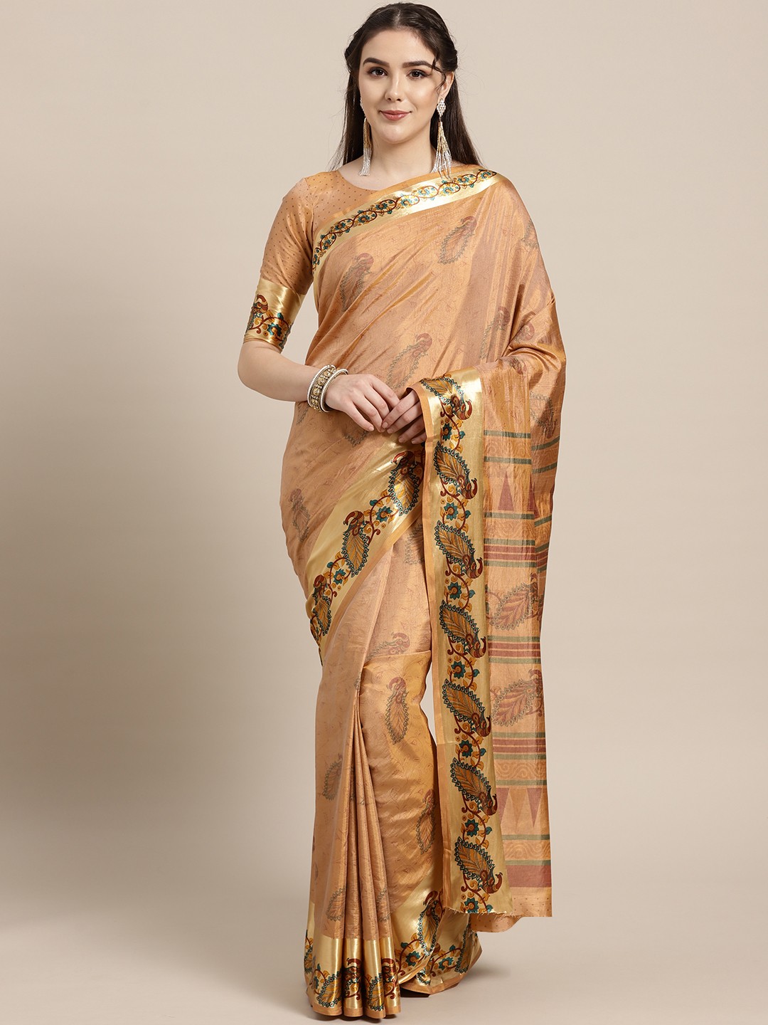

Saree mall Beige & Maroon Printed Saree