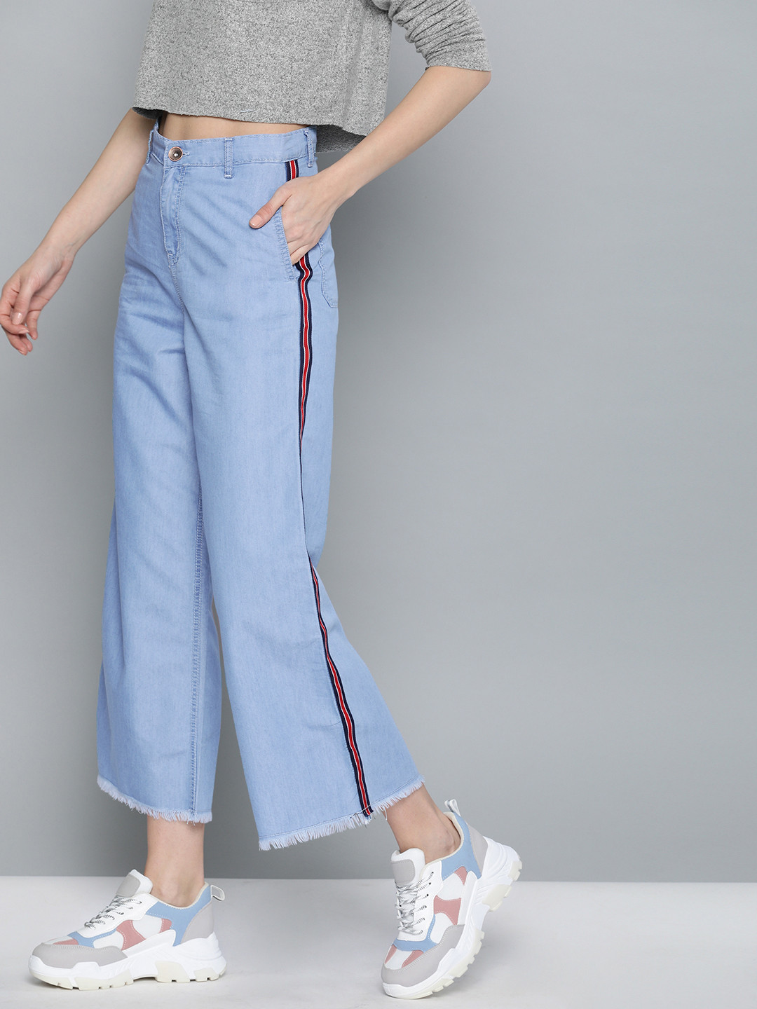 

High Star Women Blue Flared High-Rise Light Fade Jeans