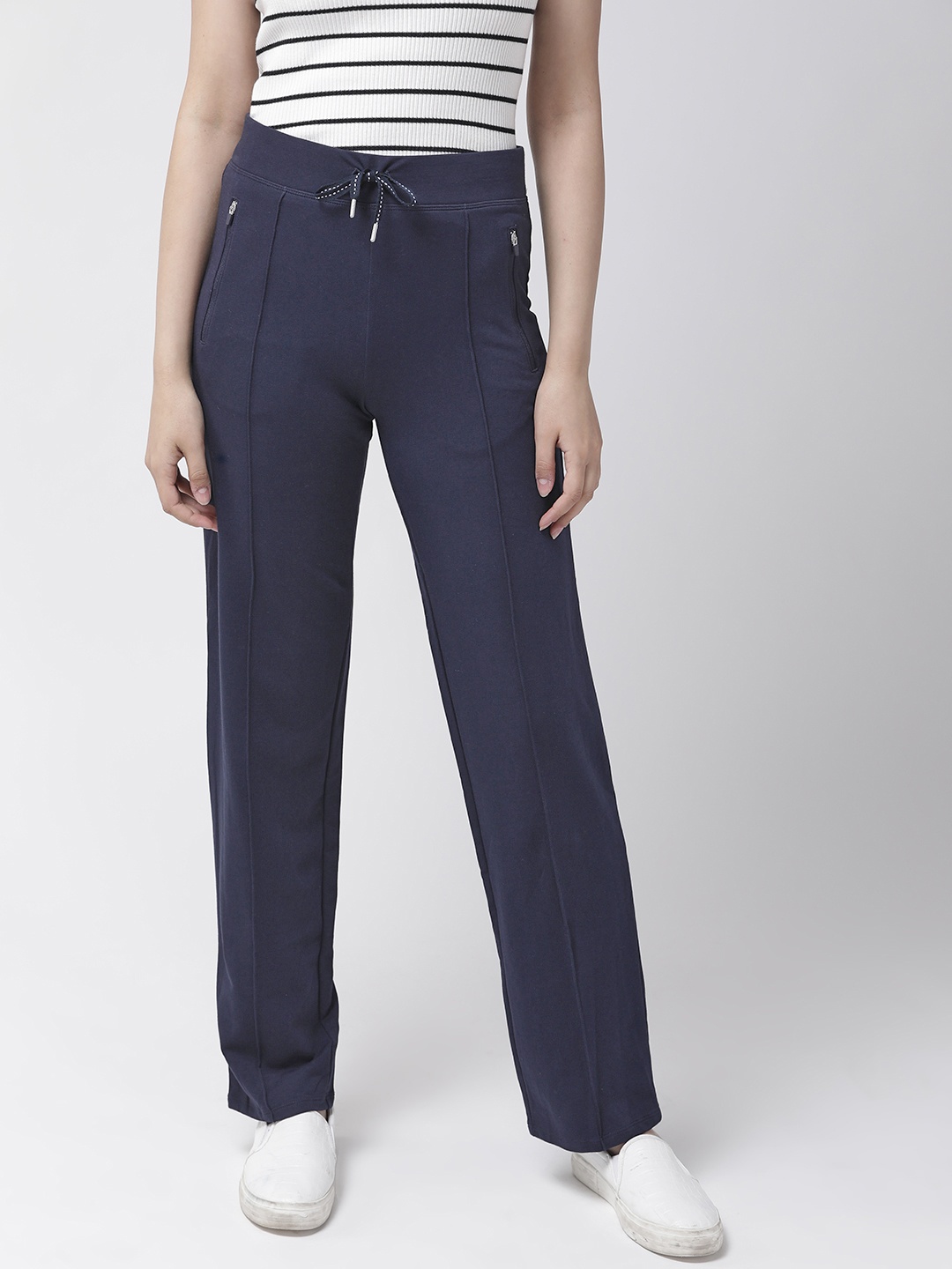 

Marks & Spencer Women Navy Blue Regular Fit Solid Regular Trousers