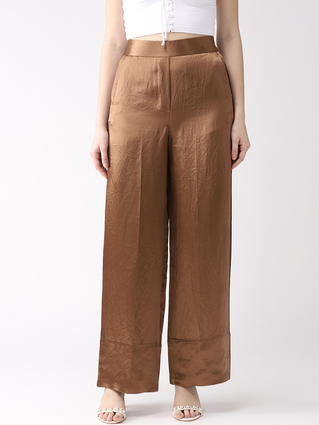 

Marks & Spencer Women Brown Flared Solid Parallel Trousers With Satin Finish