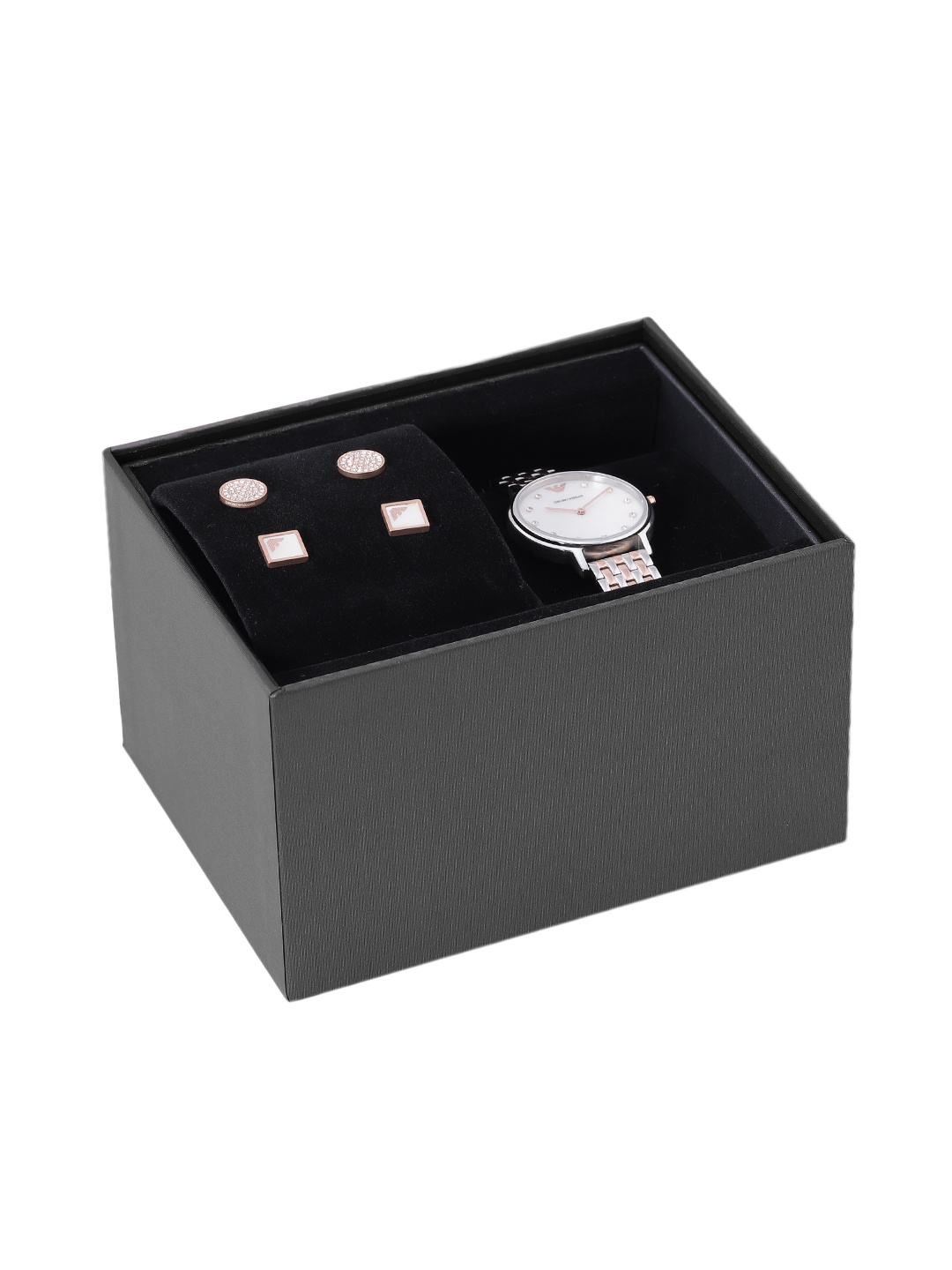 

Emporio Armani Women White Dial & Silver Toned Straps Analogue Watch & 2 Pair Studs