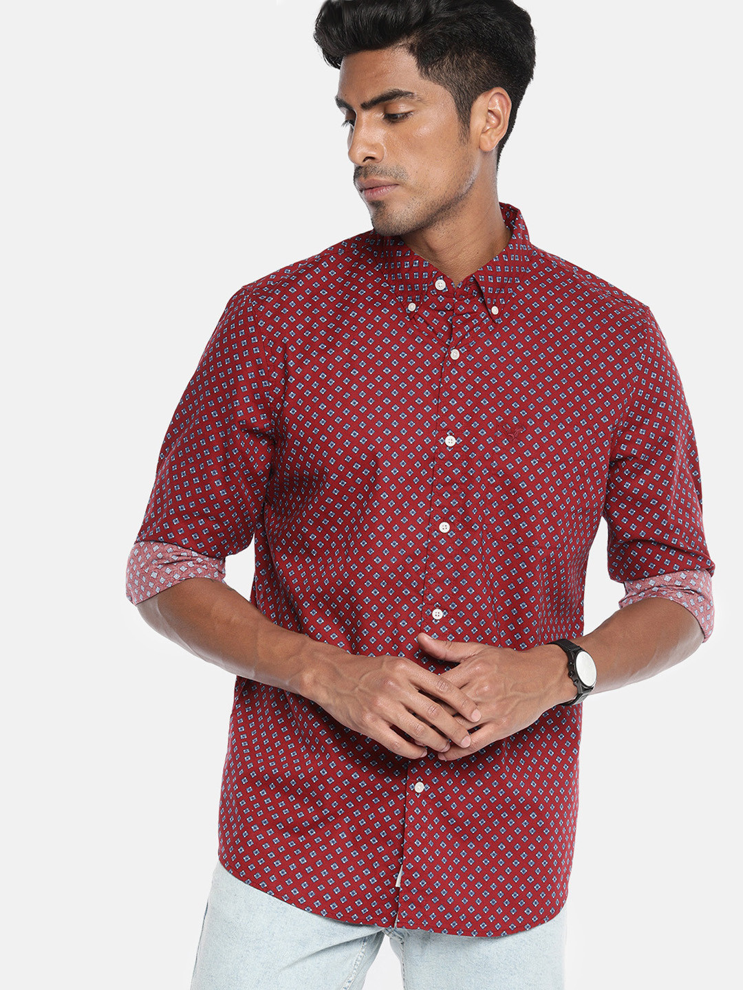 

AMERICAN EAGLE OUTFITTERS Men Maroon & Blue Slim Fit Printed Casual Shirt