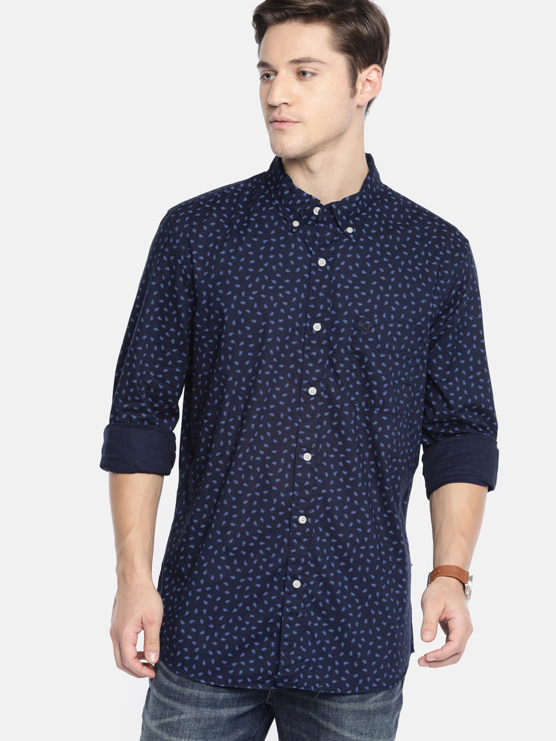 

AMERICAN EAGLE OUTFITTERS Men Navy Blue Slim Fit Printed Casual Shirt