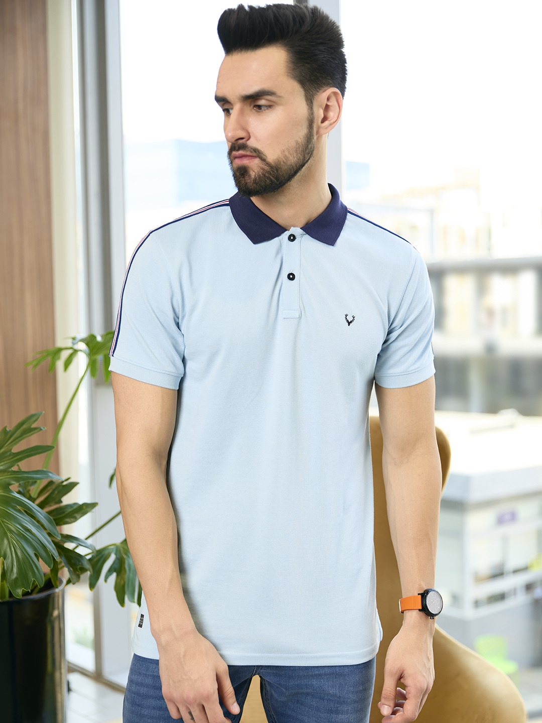 

Allen Solly Sport Men Blue Solid Polo Collar T-shirt