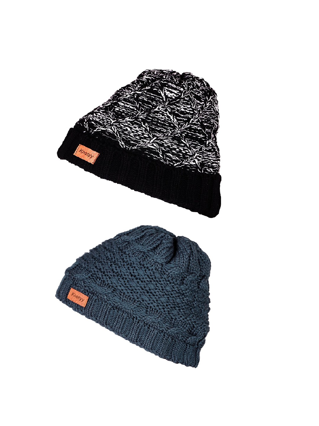 

Knotyy Men Multicoloured Pack of 2 Self Design Beanie, Multi