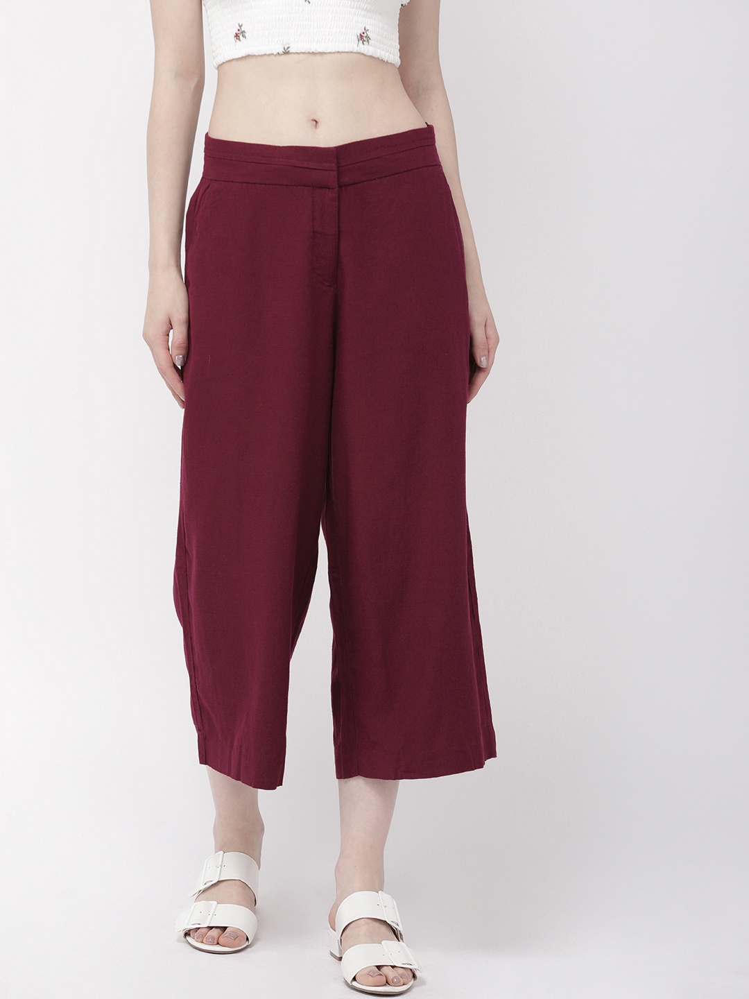 

Go Colors Women Burgundy Wide Leg High Rise Solid Culottes