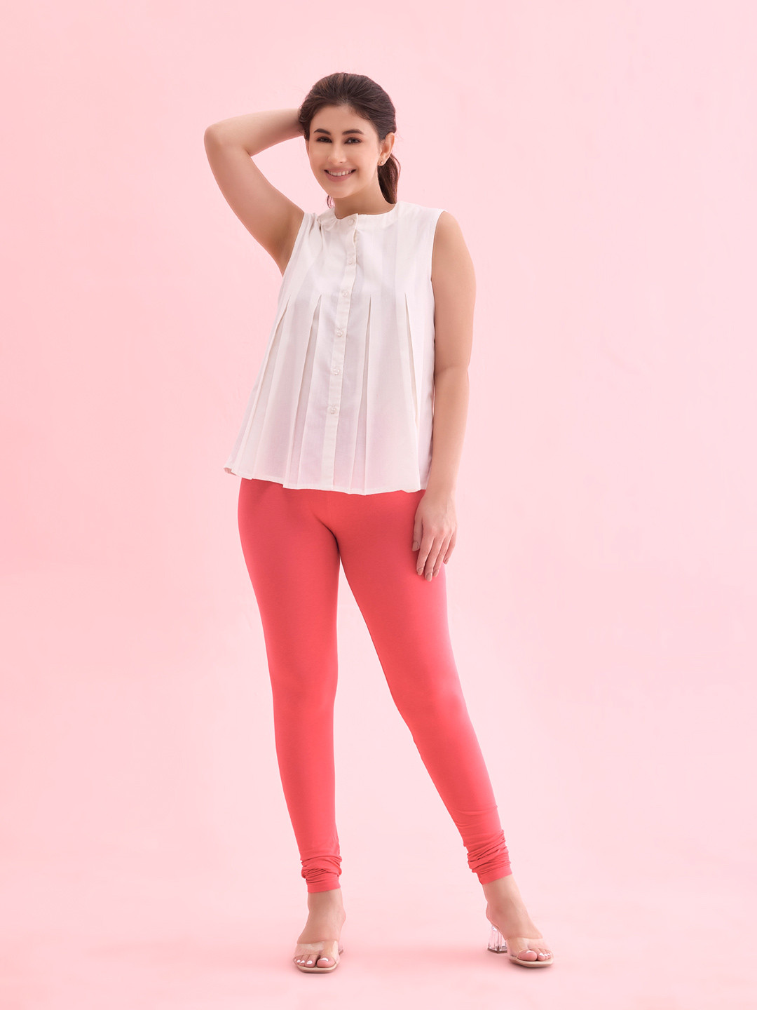 

Go Colors Women Pink Solid Churidar Length Leggings