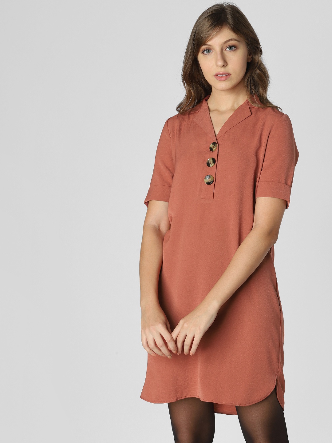 

Vero Moda Women Solid Coral Pink A-Line Dress