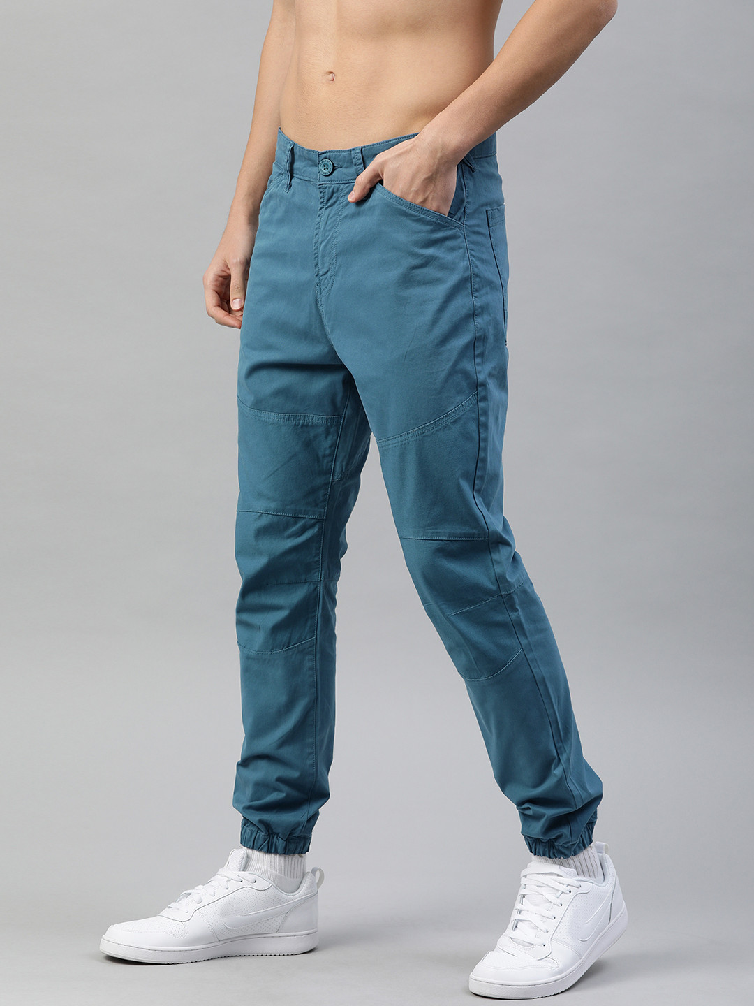 

HERE&NOW Men Teal Blue Regular Fit Solid Chinos Joggers