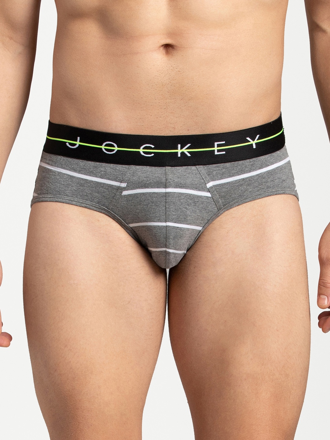 

Jockey Men Grey Melange & White Striped Briefs NY01-0105-NYC09