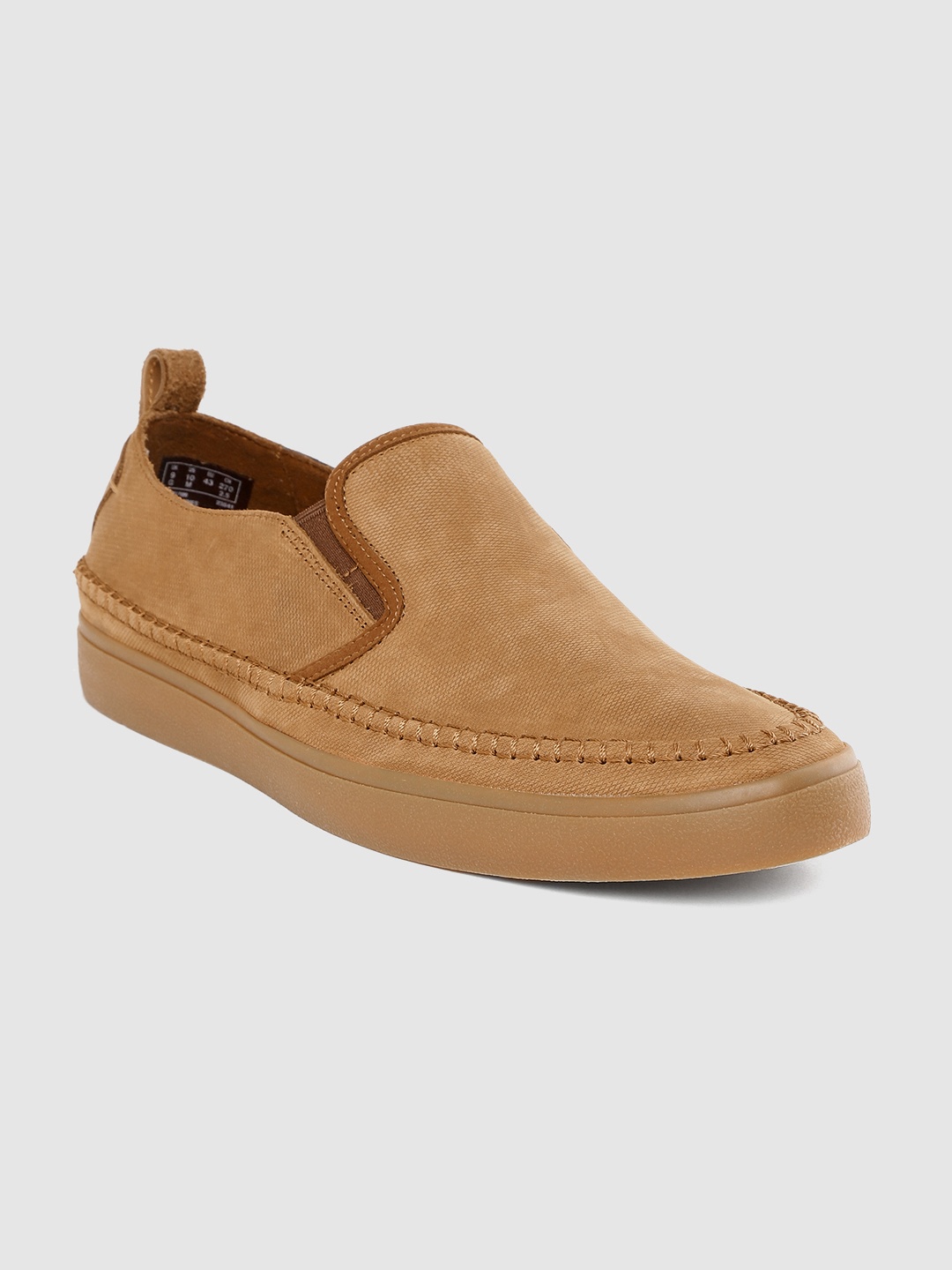 

Clarks Men Tan Brown Leather Textured Slip-On Sneakers