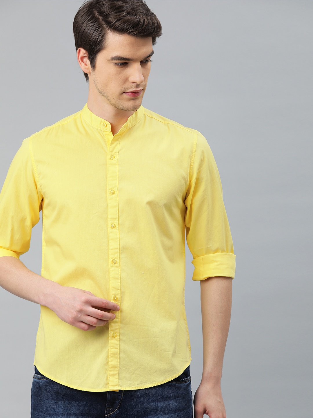 

IVOC Men Yellow Slim Fit Solid Casual Shirt