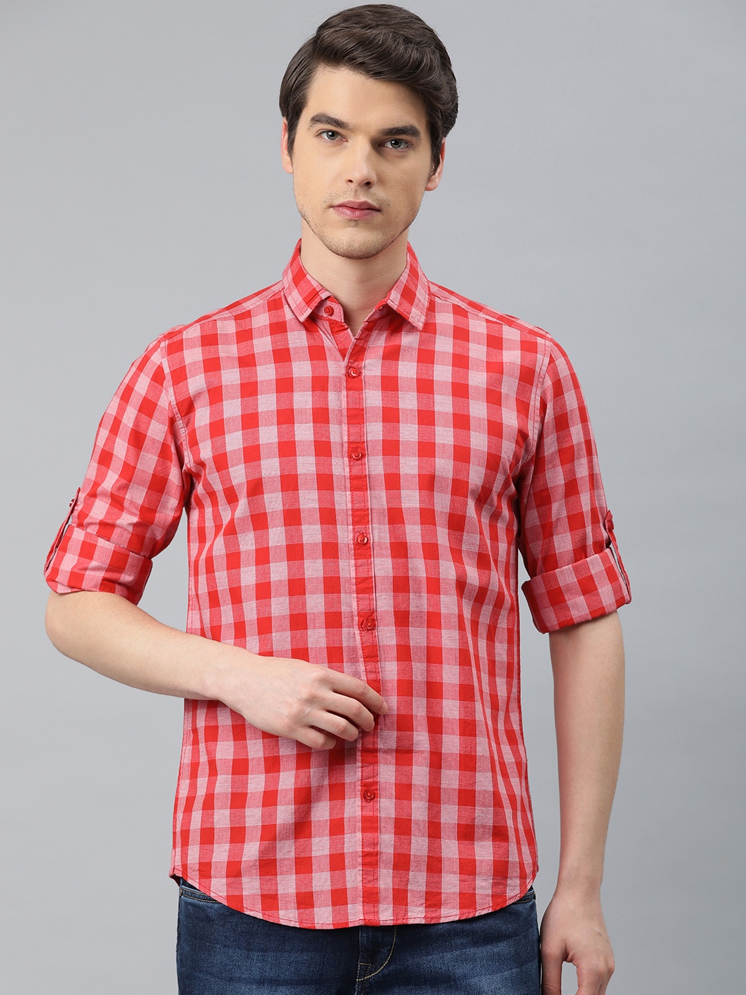 

IVOC Men Red & White Checked Slim Fit Casual Shirt