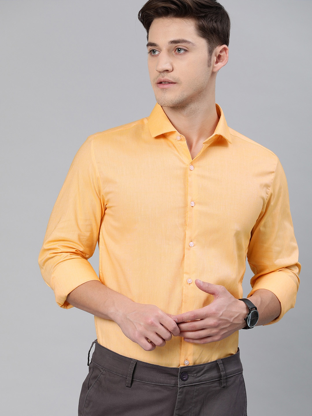

IVOC Men Orange Slim Fit Solid Smart Formal Shirt